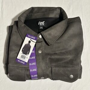 Frye Faux Micro Suede Shirt Jacket Shacket Men Sz XXL Gray Snap Long Sleeve NWT